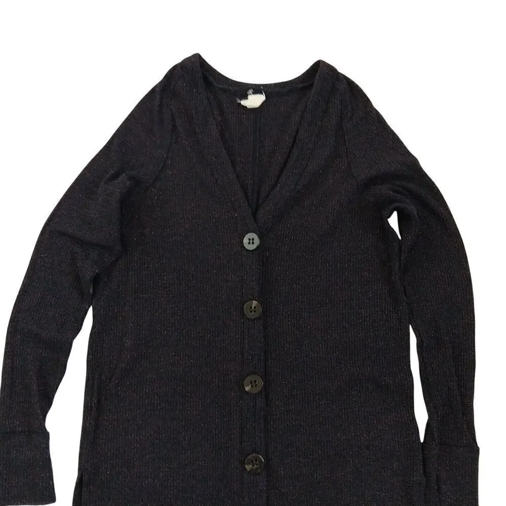 We the Free People Sparkle Button Up Duster Cardigan Size S Navy Blue Ribbed